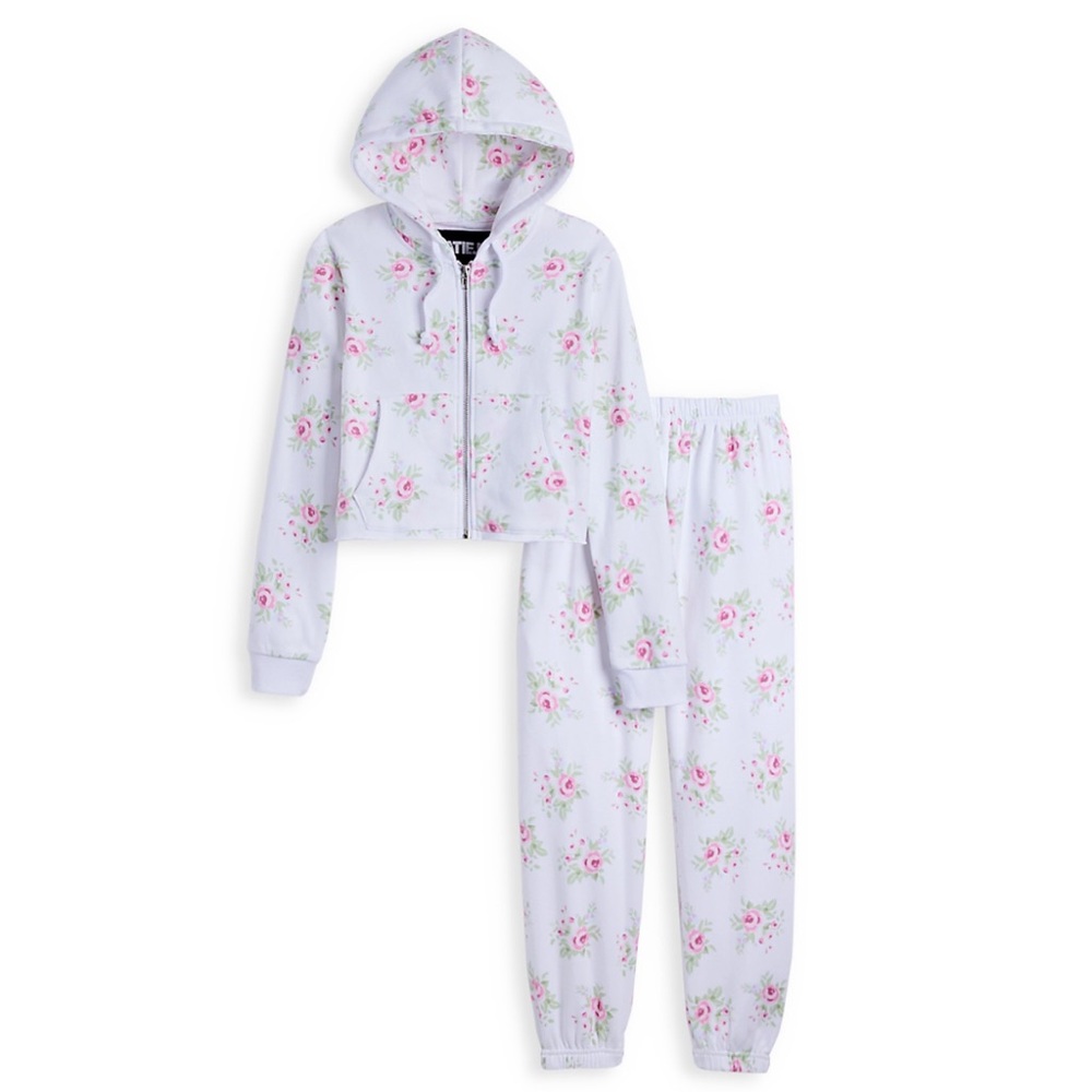 Katie J NYC White Floral Hoodie and Jogger Set